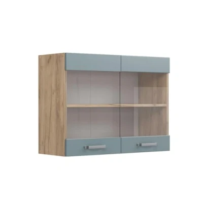 Abbildung von Vicco Glashängeschrank R Line, Blau Grau/Goldkraft Eiche, 80 cm