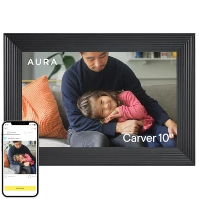 Abbildung von Aura Carver Intelligenter Digitaler Bilderrahmen 10,1 Zoll HD WLAN Cloud Fotorahmen, Kostenloser unbegrenzter Speicherplatz, Fotos von überall aus senden Gravel