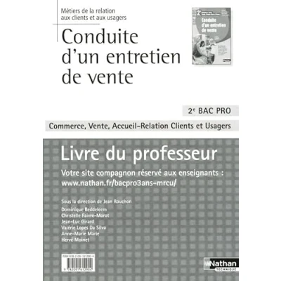 Abbildung von Conduite de l&#039;entretien vente 2e Bac pro commerce, vente, accueil relation clients et usagers: Livre du professeur
