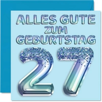 Abbildung von Stuff4 27. Geburtstagskarte für Männer Blau Glitzerballons Alles Gute zum Geburtstagskarten 27 Jährige Mann Sohn Bruder Onkel, 145mm Siebenundzwanzig Geburtstag Grußkarten