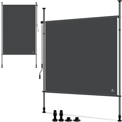 Abbildung von KESSER® Klemmmarkise Senkrechtmarkise 200x310cm Ausziehbar &amp; Blickdicht Vertikalmarkise mit Handkurbel ohne Bohren Balkon Sichtschutz Windschutz für Garten Terrasse Wasserfest Anthrazit