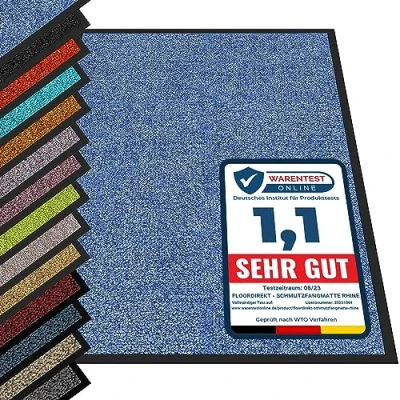 Abbildung von etm Hochwertige Fußmatte schadstoffgeprüft bewährte Eingangsmatte in Gewerbe &amp; Haushalt Schmutzfangmatte mit Top Reinigungswirkung Sauberlaufmatte waschbar rutschfest (135x200 cm, Blau)