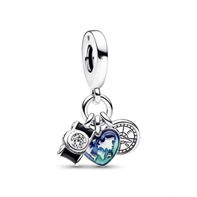 Abbildung von Pandora Bead Charm Anhänger Camera,Heart&amp;Compass 792703C01 Silber