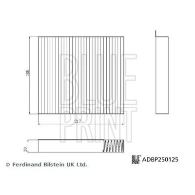 Abbildung von BLUE PRINT ADBP250125 Innenraumfilter Pollenfilter 217mm 200mm 30mm