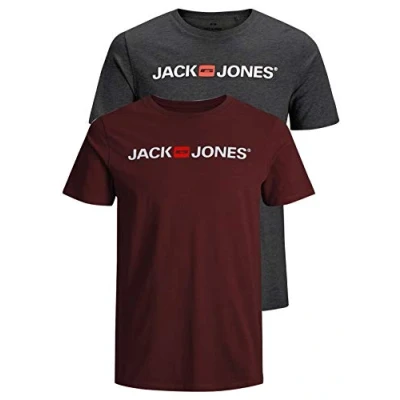 Abbildung von JACK &amp; JONES Herren JJECORP Logo Tee SS Crew Neck 2er PACK T Shirt, Dark Grey Melange/2 W.POR, XXXL