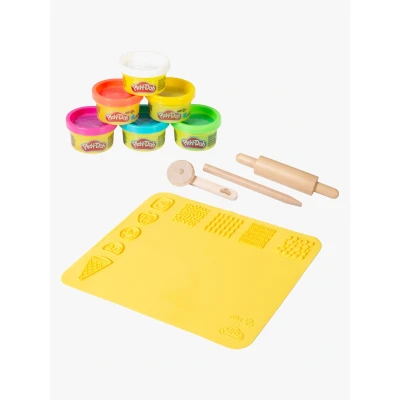 Abbildung von roba® Knete roba x Play Doh nachhaltiges Spielset mit Starterset (Set Mittel, 3D Kreativmatte (mittel), FSC zertifizierte Holzwerkzeuge, 6 Knetdosen), Pädagogisch wertvoll Tolles Geschenk für Kinder ab 3 Jahren