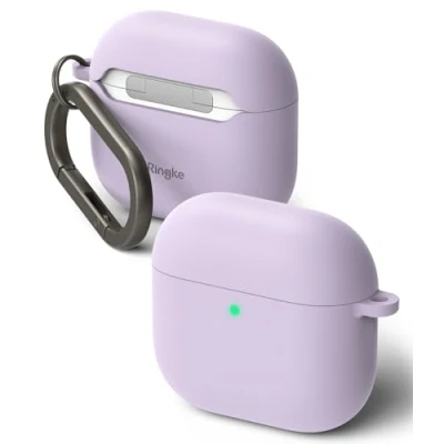 Abbildung von Ringke Silicone Kompatibel mit AirPods 4 Case Hülle, Weiche Beschichtung Flüssig Silikon Kratzfest Stoßfest Öl Fleckenfest SchutzHülle, Karabiner für 4. Generation Light Purple