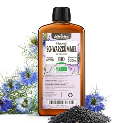 Abbildung von Bio Schwarzkümmelöl 500 ml 100% Bio, Rein, Natürlich &amp; Kaltgepresst