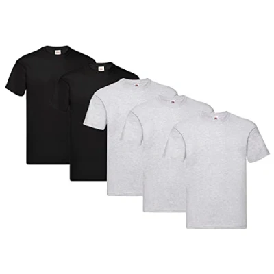 Abbildung von Fruit of the Loom Herren Original T. T Shirt, 3Grau 2Schwarz, XL (5er Pack) + 1HL Kauf Notizblock