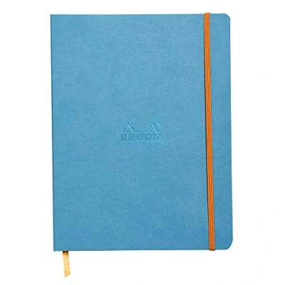 Abbildung von Rhodia 117557C Notizheft Rhodiarama mit weichem Umschlag, dot grid, 80 Blatt, 90 g elfenbeinfarbenes Papier, 190 x 250 mm, Lesezeichen, Innentasche,1 Stück,türkisblau