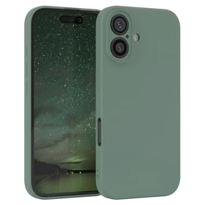 Abbildung von EAZY Case Silikonhülle für iPhone 16 Hülle Silikon weich stoßfeste Handyhülle Schutzhülle mit Kameraschutz Dünn Premium Schutz Cover TPU Phone Bumper in Mitternacht Grün