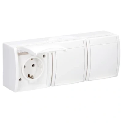 Abbildung von ABB Ocean Horizontale Steckdose 3 X Schuko mit Erde, 250 V/16 A, IP44 spritzwassergeschützt, weiß