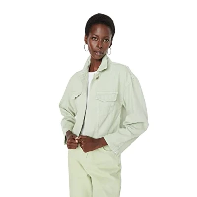 Abbildung von Trendyol Damen Regular Standard Plain Denim Jacke Coat, Mint, L EU