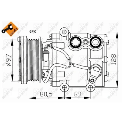 Abbildung von NRF EASY FIT 32401 Kompressor SCROLL90V 12 PAG 46 mit Kompressoröl, Dichtring FORD: FIESTA 5, Fusion Kombi, StreetKA Cabrio