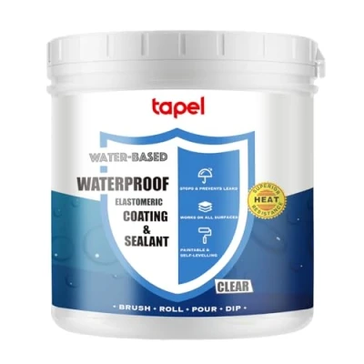 Abbildung von Tapel CrystalClear 500% Elastische Wasserdichte Beschichtung Klar 1kg Selbstnivellierender Flüssiggummi Dichtstoff für Dächer, Pools &amp; Badezimmer UV beständig Professionelle Leckreparatur