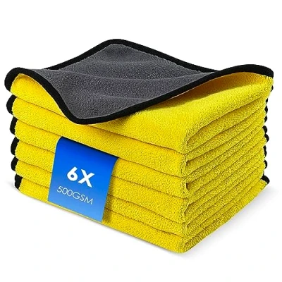 Abbildung von Fousenuk 6X Mikrofasertücher Auto mit 500 GSM, Trockentuch, Microfasertücher Autopflege, Poliertücher, Handtuch Zum Trocknen, Microfiber Towel, Autoputztücher, Lappen, Drying, Trocknungstuch