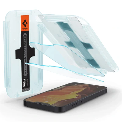 Abbildung von Spigen Ez Fit Gehärtetes Glas Clear Displayschutzfolie mit Montageframe Apple iPhone 13/13 Pro/14 2 Pack