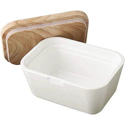 Abbildung von Melamin Butterdose Butter Schale Behälter Holz Brett Deckel Eckig