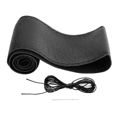 Abbildung von DIY Auto Lenkradbezug, Lenkradhülle mit Nadel und Faden, Universalgröße 37 38cm, Autoinnenausstattung (Schwarz)