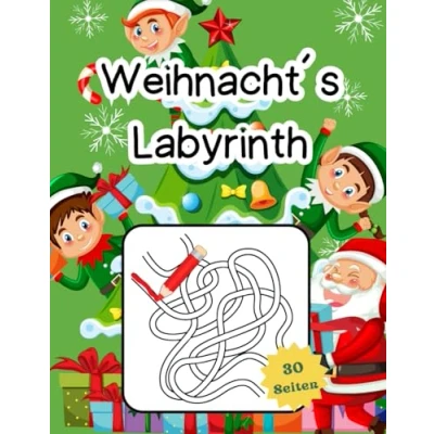 Abbildung von Weihnacht&#039;s Labyrinth: 30 Labyrinthe für Kinder ab 2 bis 8 Jahren. Trainiert die Motorik und Hand Augen Koordination: Spagetti Labyrinth