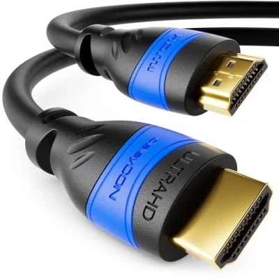 Abbildung von deleyCON 9m HDMI Kabel 2.0a/b High Speed mit Ethernet UHD 2160p 4K@60Hz 4:2:0 HDCP 2.2 ARC CEC 18Gbps 3D Full HD 1080p Dolby Schwarz