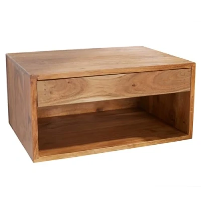 Abbildung von Riess Ambiente Hängender Nachttisch Amazonas 50cm Hellbraun Akazie Massivholz Regal mit Schublade, Beistelltisch für Dein Schlafzimmer