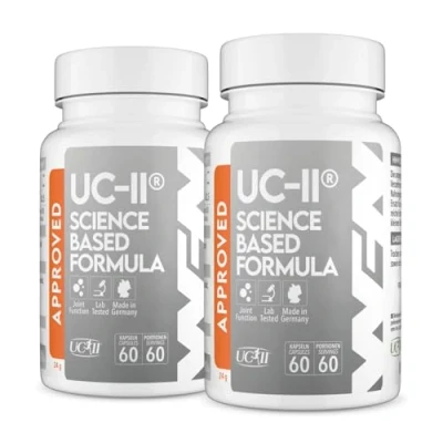 Abbildung von WFN Approved UC II Undenaturiertes Kollagen Typ 2 hochdosiert 2x 60 Kapseln Gelenke Komplex mit Collagen, Vitamin C &amp; Boswellia Serrata Produziert in Deutschland Extern laborgeprüft