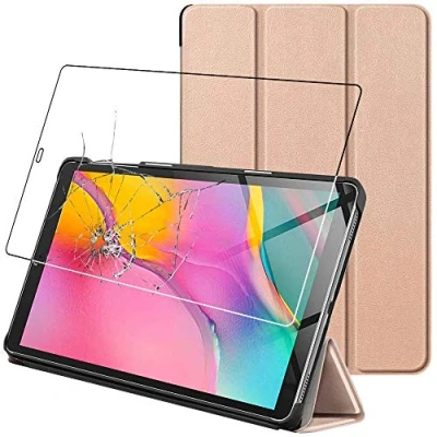 Abbildung von ebestStar Hülle für Samsung Galaxy Tab A 10.1 2019 T510 T515, Slim Smart Cover (Ultra Dünn), Schutzhülle Etui, Ständer Case Cover, Gold + Panzer Schutz Glas