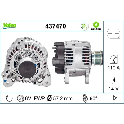 Abbildung von VALEO 437470 Lichtmaschine 14V 110A VOLKSWAGEN: Transporter 5 Bus, Golf Schrägheck, Kastenwagen, SKODA: Fabia 2 Schrägheck