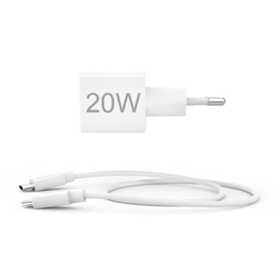 Abbildung von Hama Schnellladegerät mit USB C Kabel, Mini Ladegerät, PD, 20 W, 1 m, Weiß
