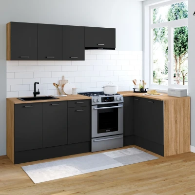 Abbildung von IDMarket Komplette Eckküche 400 cm Subtil mit 7 Elementen aus Holz und Schwarz