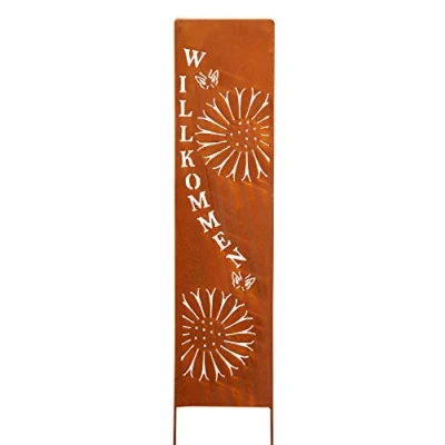 Abbildung von Levandeo® Gartenstecker Stele Willkommen Garten Deko 20x100cm Rost Rostdeko Braun