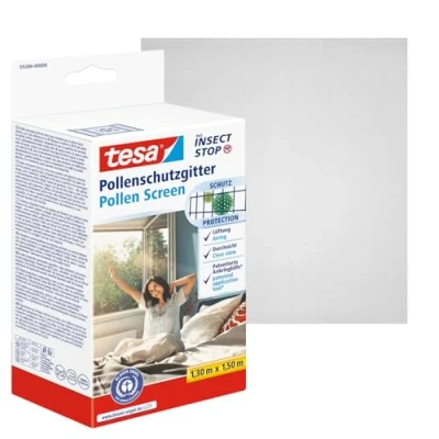 Abbildung von tesa Pollenschutzgitter für Fenster Pollenschutz Allergiker, (Packung, 1 St., Pollenschutznetz, Klettband), Allergiker schwarz anthrazit 1,30 m : 1,50