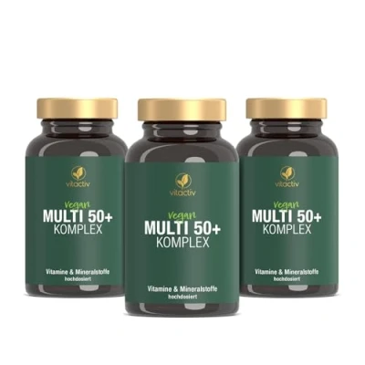 Abbildung von VITACTIV Multi 50 plus Multivitamin Komplex Menschen ab Vitamine, Mineralien, Spurenelemente Vitamin B, C, E, K, D, Magnesium, Kalzium, Zink Hochdosiert, Hormonfrei, ohne Jod 180 Kapseln