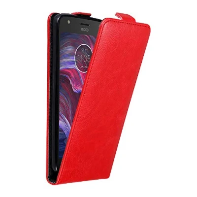 Abbildung von Cadorabo Hülle kompatibel mit Motorola Moto X4 Flip Design aus Premium Kunst Leder Klappbare Stoßfeste Magnetische Cover für Tasche in Rot