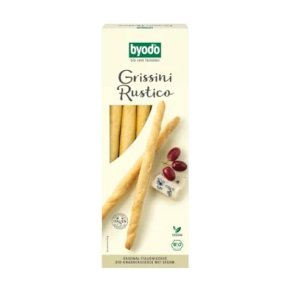Abbildung von Byodo Bio Sesam Grissini Rustico, 2x100g Knusprige Mini Baguettestangen, 100% Zutaten, Mit Nativem Extra Olivenöl, Traditionell Italienisches Rezept, Ideal für Snacks &amp; Antipasti
