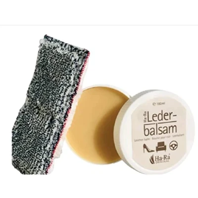 Abbildung von Ha Ra Set Lederbalsam 180 ml mit Lederpflege Tuch I Leder Pflege Auto Schuhe Möbel &amp; Imprägnierung Ledercouch Innenraum Bienenwachs Pflegemittel
