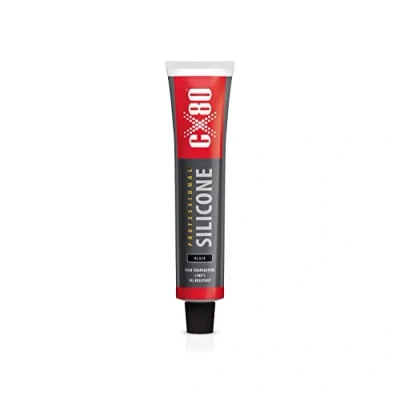 Abbildung von CX80 Hochtemperatur Silikon schwarz Dauerelastische Versiegelung Für Temperaturen von 65C bis +380 Bauwesen, KFZ und Industrie Beständig gegen Öle, Benzin Fette 80ml Tube