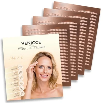 Abbildung von Venicce Love Schlupflider Stripes unsichtbar, Lidstraffung ohne OP, Eyelid Tape, natürliche Strips für strahlende Augen, Augenlid hautfreundlich &amp; effektiv gegen Schlupflider, (L) 144 Stück