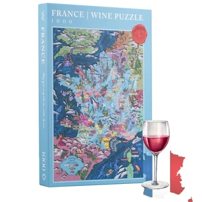 Abbildung von Wine Puzzle Frankreich spannendes und pädagogisches 1000 Teile für Erwachsene einzigartige handgezeichnete Puzzlekarte der französischen Weine
