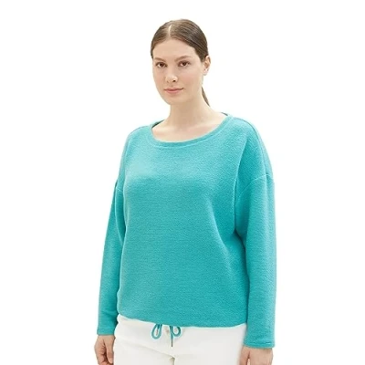 Abbildung von TOM TAILOR Damen 1038831 Sweatshirt mit Struktur &amp; Kordelzug, 10426 Summer Teal, 46