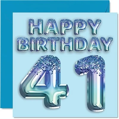 Abbildung von Stuff4 Geburtstagskarte zum 41. Geburtstag für Männer Blauer Glitzer Partyballon Happy Birthday Karten 41 Jahre alten Mann, Freund, Vater, Bruder, Onkel, Cousin, 145 mm x