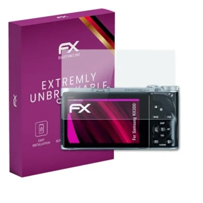 Abbildung von atFoliX Glasfolie kompatibel mit Samsung NX300 Panzerfolie, 9H Hybrid Glass FX Schutzpanzer Folie