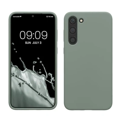 Abbildung von kwmobile Hülle kompatibel mit Samsung Galaxy S23 Plus dünnes Silikon Handy Case stoßfeste Handyhülle weiche Oberfläche Kabelloses Laden Rainwashed Grün
