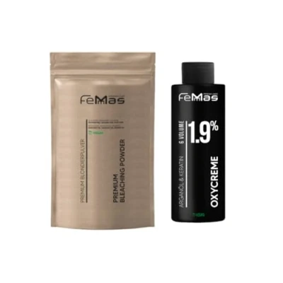 Abbildung von FemMas Blondier Set: Premium Blondierpulver &amp; Oxycreme Perfektes Starter Set für blonde Haare bis zu 9 Tonstufen hellere in Salon Qualität (Blond, 1,9%)