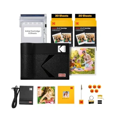 Abbildung von KODAK Mini 3 ERA 4PASS Mobiler Fotodrucker (7,6x7,6cm) + Gift Paket 8 Blatt im Lieferumfang enthalten 60 Patrone, Schwarz