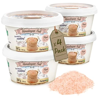 Abbildung von Nortembio Rosa Himalaya Salz 4x200 g. Feinkorn (1 2 mm). 100% Natürliches Salz. Reich an Mineralien. Gesundes Kochen. Unraffiniert. Ohne Konservierungsstoffe. Aus Punjab Pakistan.