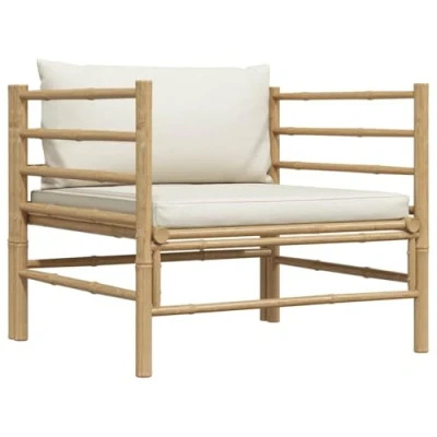 Abbildung von vidaXL Gartensofa mit Kissen Gartensessel Sofa Lounge Sessel Loungesessel Einzelsofa Gartenmöbel Terrasse Garten Innenhof Cremeweiß Bambus