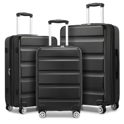 Abbildung von KONO Koffer Trolley Kofferset 3 Teilig Erweiterbarer Leichte Hartschalenkoffer aus ABS+PC Reisekoffer mit TSA Schloss und 4 Spinnrollen M L XL, Schwarz