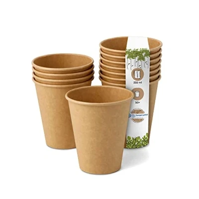 Abbildung von GREENBOX Kompostierbare Bio Einweg Becher I Einmalbecher Getränkebecher Wegwerfbecher Papierbecher mit PLA Beschichtung 50 Stück Coffee to go Pappbecher braun ungebleicht 250 ml 10 oz